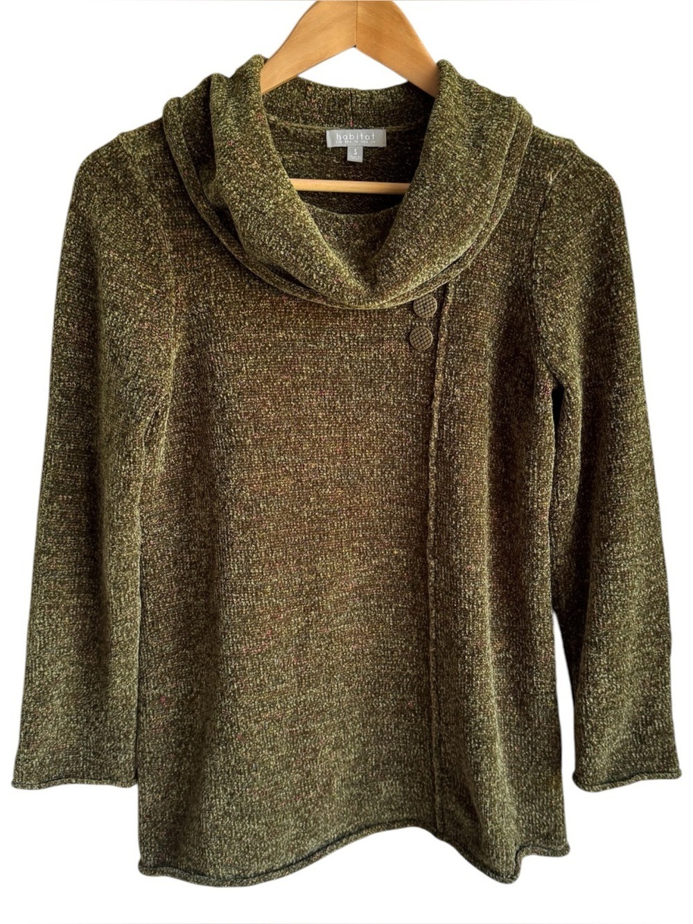 Habitat Cozy Chenille Sweater Sz Small Green Cowl Neck Pullover Fall Top Soft